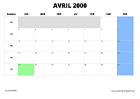 calendrier avril 2000 au format paysage