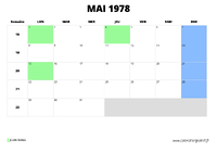 calendrier mai 1978 au format paysage