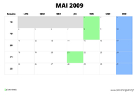 calendrier mai 2009 au format paysage