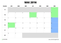 calendrier mai 2016 au format paysage
