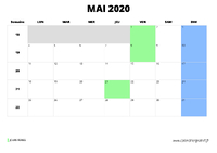 calendrier mai 2020 au format paysage