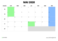 calendrier mai 2028 au format paysage