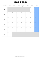 calendrier mars 2014 format portrait