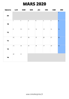 calendrier mars 2020 format portrait