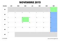 calendrier novembre 2015 au format paysage