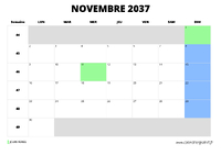 calendrier novembre 2037 au format paysage