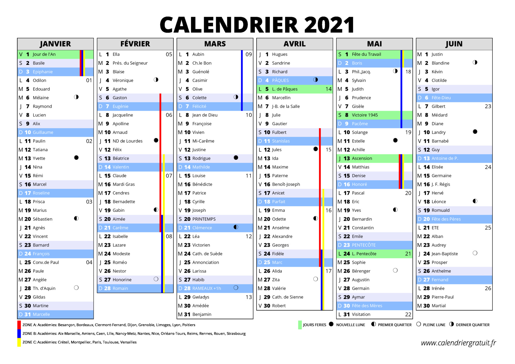 Calendrier Gratuit.fr 2021 Calendrier 2021