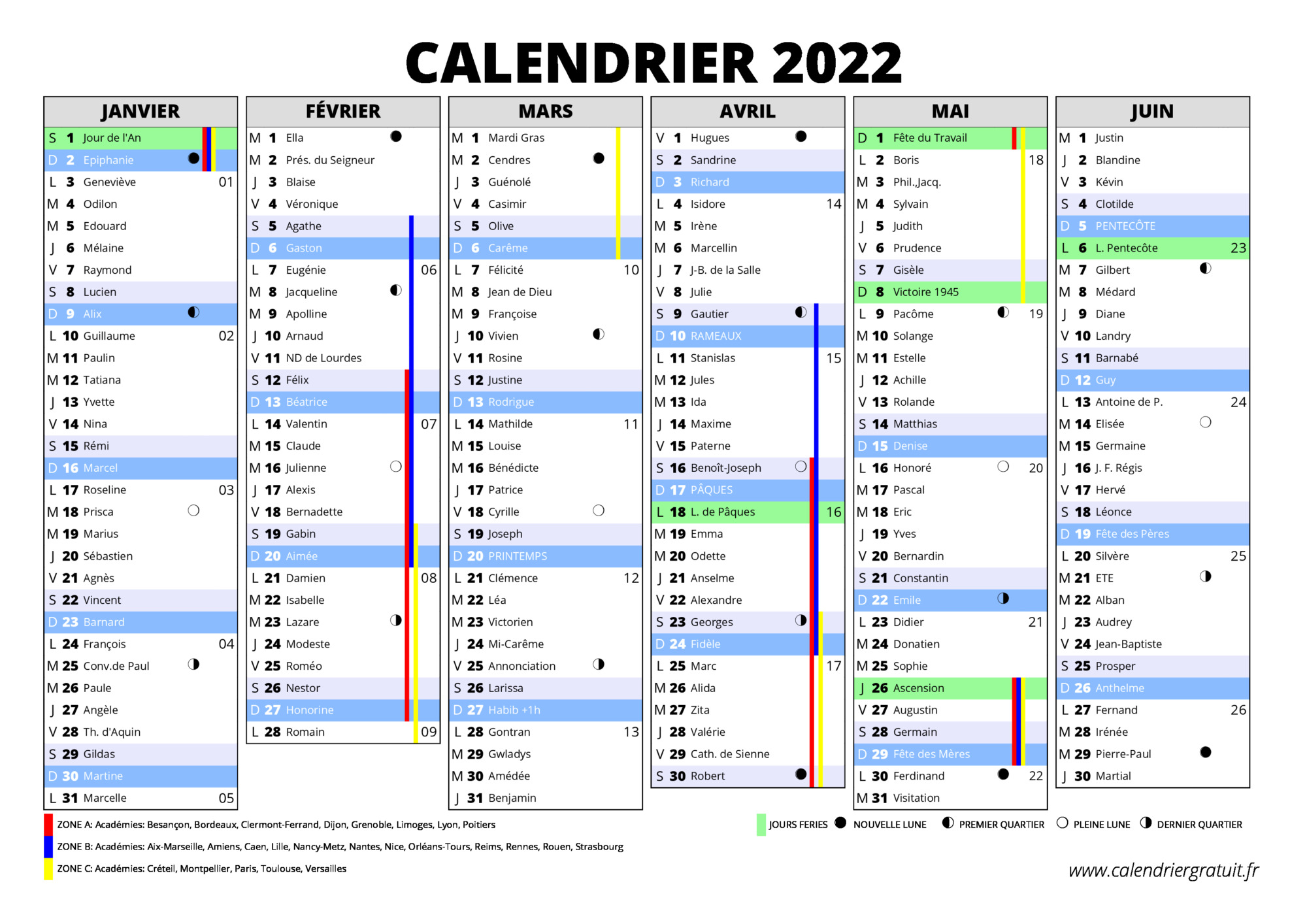 Calendrier 2022 Avec Vacances Scolaires Et Jours Feries A Imprimer | Unamed