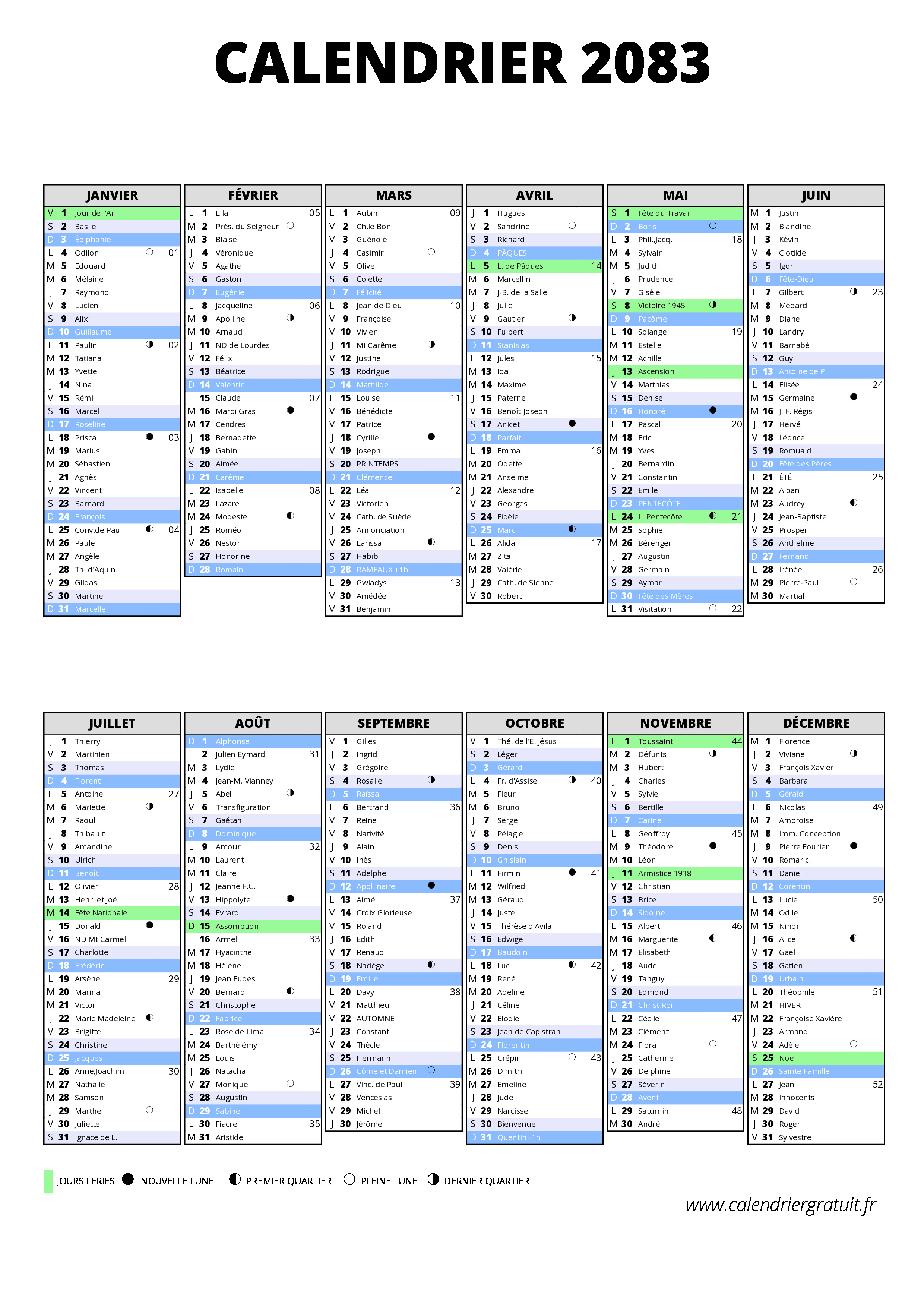 Calendrier 2083 | calendriergratuit.fr