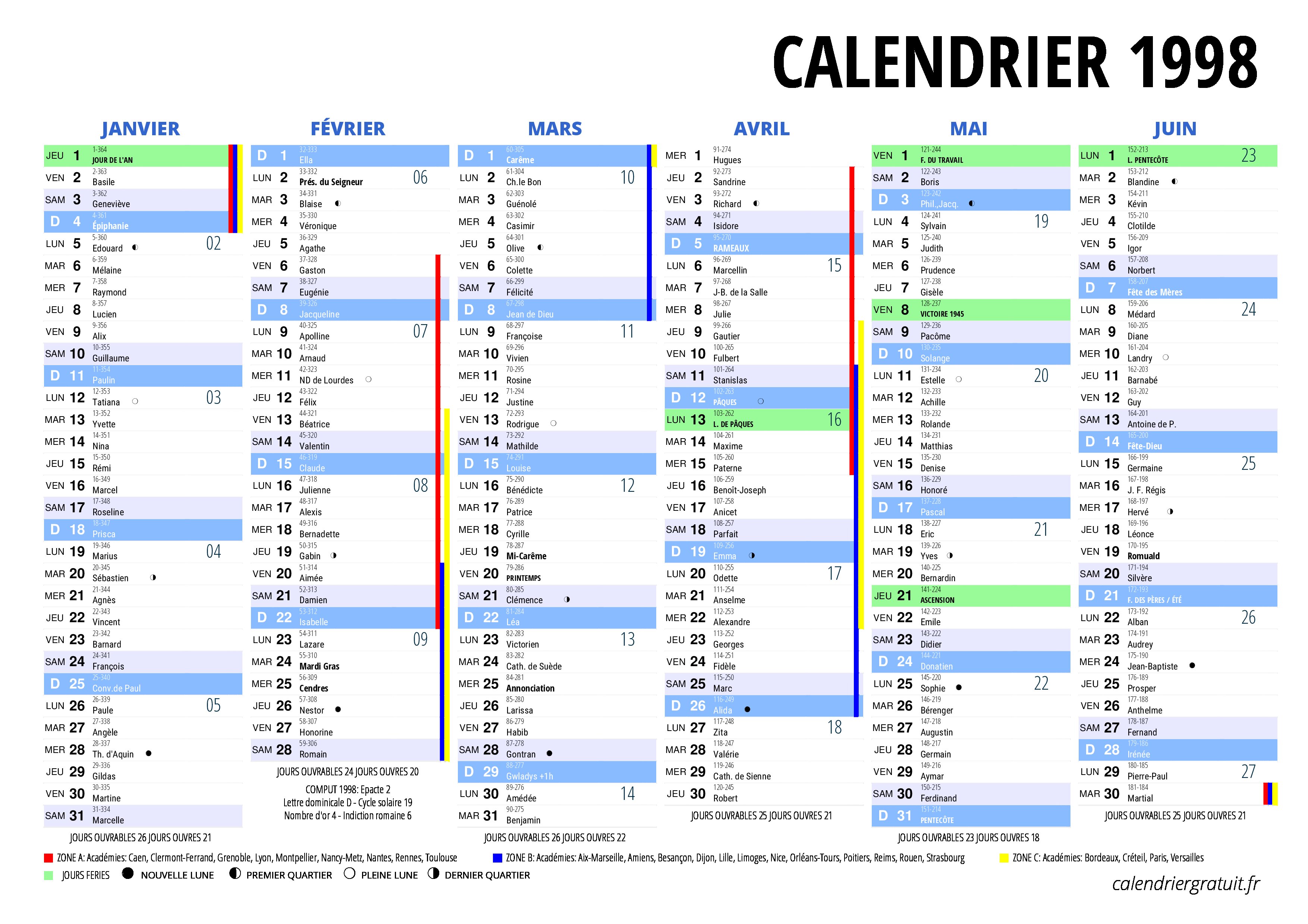 Calendrier 1998 Calendriergratuit fr Calendrier 1998 Calendriergratuit fr
