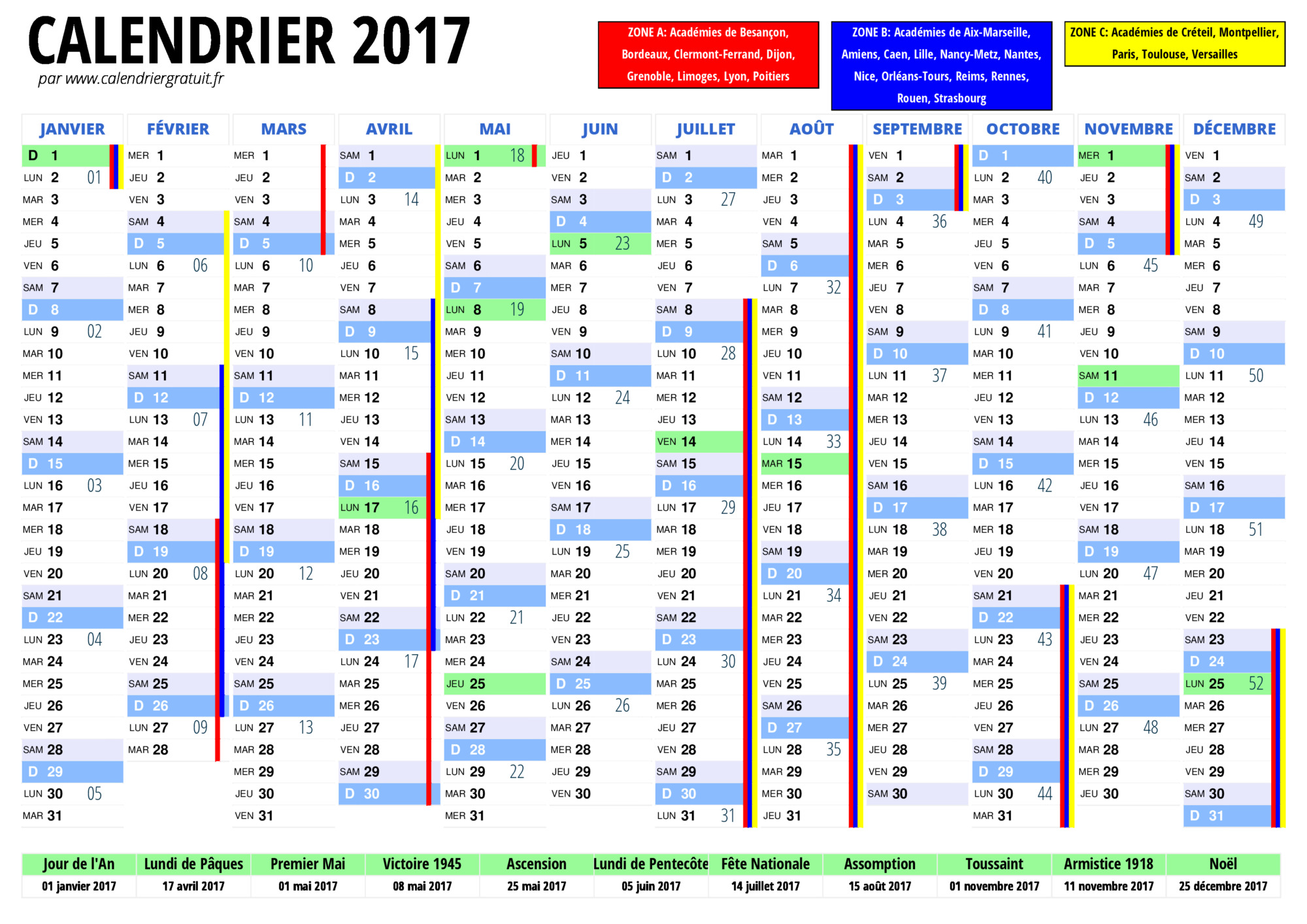 Le calendrier 2017 à imprimer