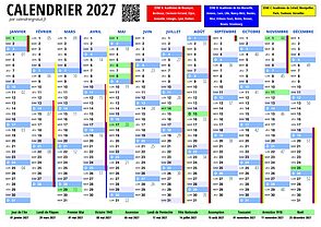 Calendrier 12 mois sur une page