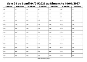 calendrier hebdomadaire