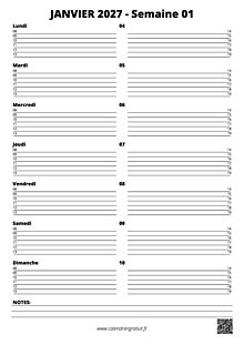 Aperçu calendrier semaine