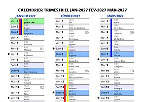 calendrier trimestriel