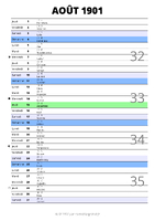 calendrier août 1901 au format portrait pour prendre des notes