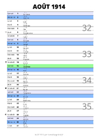 calendrier août 1914 au format portrait pour prendre des notes