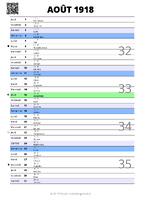 calendrier août 1918 au format portrait pour prendre des notes