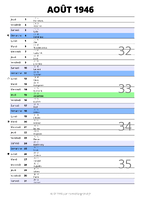 calendrier août 1946 au format portrait pour prendre des notes