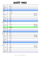 calendrier août 1963 au format portrait pour prendre des notes