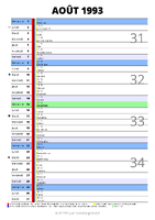 calendrier août 1993 au format portrait pour prendre des notes