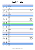 calendrier août 2054 au format portrait pour prendre des notes