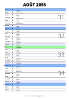 calendrier août 2055 au format portrait pour prendre des notes