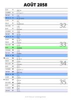 calendrier août 2058 au format portrait pour prendre des notes