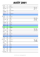 calendrier août 2061 au format portrait pour prendre des notes