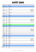 calendrier août 2065 au format portrait pour prendre des notes