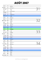 calendrier août 2067 au format portrait pour prendre des notes