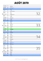calendrier août 2070 au format portrait pour prendre des notes
