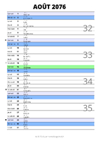 calendrier août 2076 au format portrait pour prendre des notes