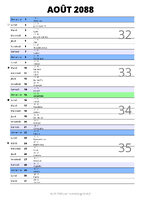 calendrier août 2088 au format portrait pour prendre des notes