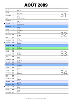 calendrier août 2089 au format portrait pour prendre des notes