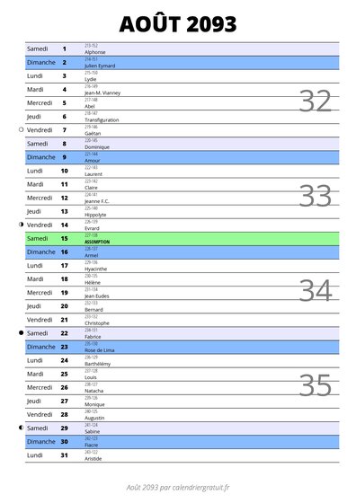calendrier août 2093 au format portrait pour prendre des notes