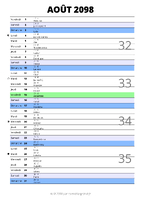 calendrier août 2098 au format portrait pour prendre des notes
