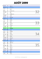 calendrier août 2099 au format portrait pour prendre des notes