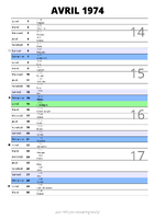 calendrier avril 1974 au format portrait pour prendre des notes