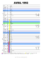 calendrier avril 1993 au format portrait pour prendre des notes