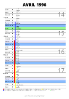 calendrier avril 1996 au format portrait pour prendre des notes