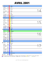 calendrier avril 2001 au format portrait pour prendre des notes
