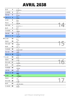 calendrier avril 2038 au format portrait pour prendre des notes