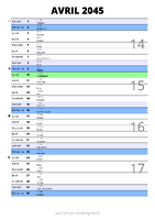 calendrier avril 2045 au format portrait pour prendre des notes