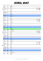 calendrier avril 2047 au format portrait pour prendre des notes