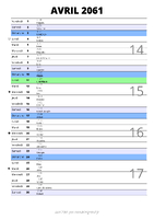 calendrier avril 2061 au format portrait pour prendre des notes