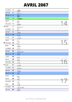 calendrier avril 2067 au format portrait pour prendre des notes