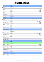 calendrier avril 2068 au format portrait pour prendre des notes