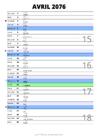 calendrier avril 2076 au format portrait pour prendre des notes