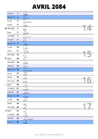 calendrier avril 2084 au format portrait pour prendre des notes